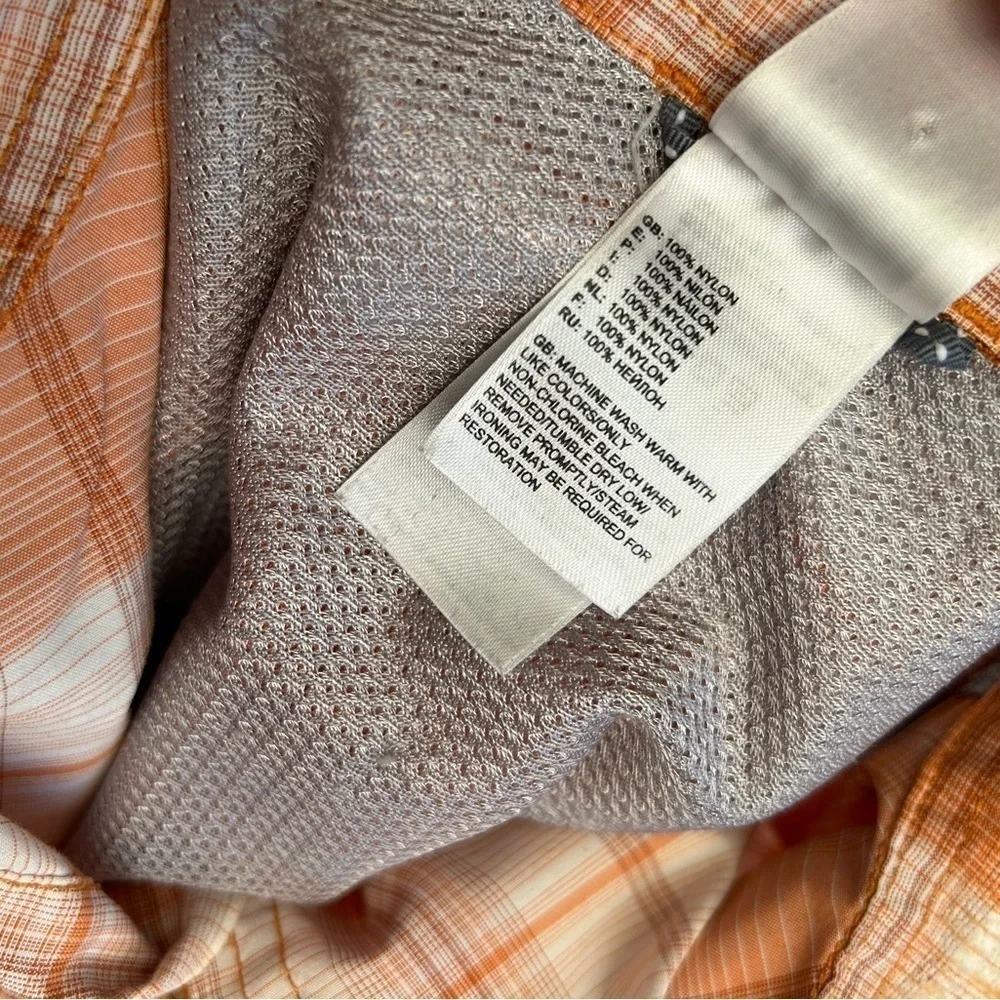 The NorthFace orange & white vapor-wick plaid button down mens shirt Sz XL. D20